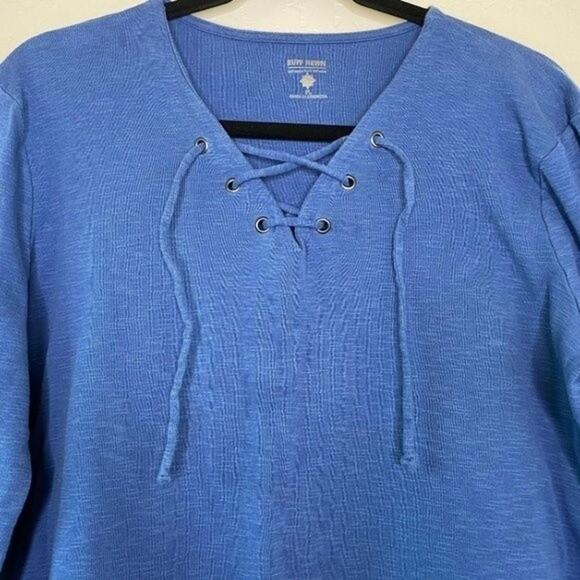 Ruff Hewn Blue Lace Up Long Sleeve Top Petite Large - Picture 3 of 8